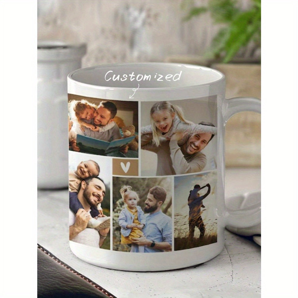 Tailorly White Ceramic 11 oz Mug - Customized Heart Icon And Happy Family Moments With Parents And Children Portrait