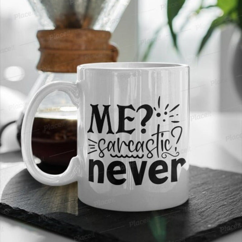 Tailorly White Ceramic 11 oz Mug - Me Sarcastic Never Stylized Bold Lettering With Decorative Accents And Playful Modern Typography Layout Sign