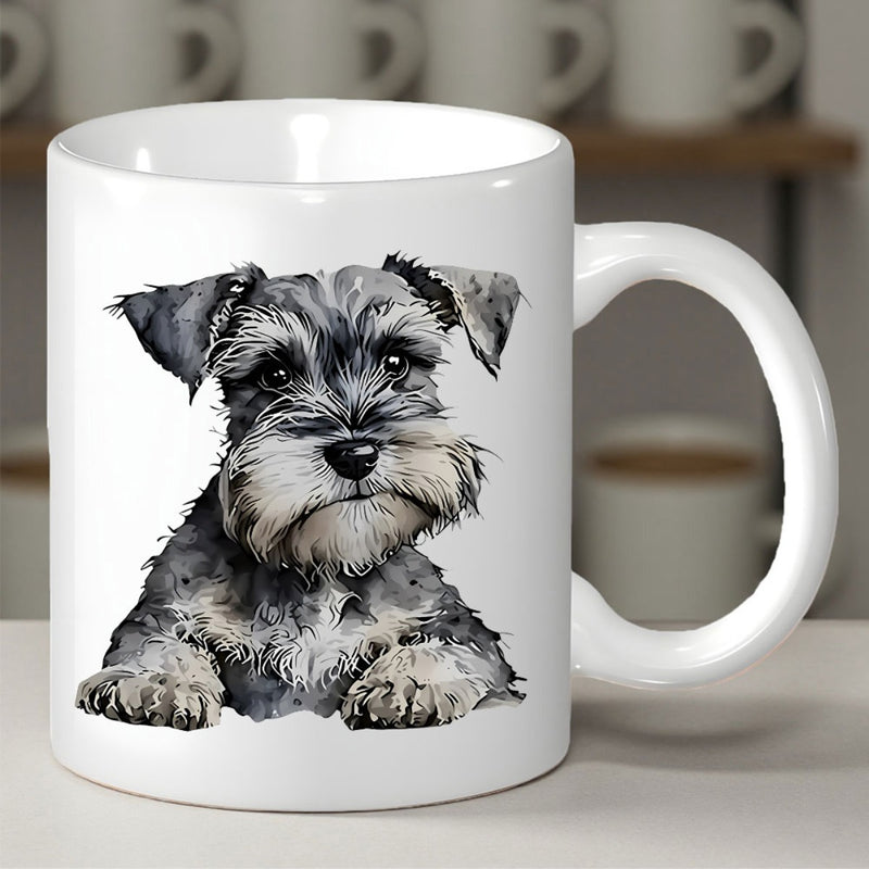 Tailorly White Ceramic 11 oz Mug - Artistic Watercolor Portrait Of A Cute Fluffy Salt And Pepper Miniature Schnauzer