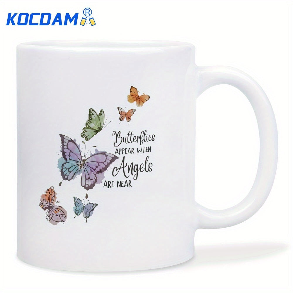 Tailorly White Ceramic 11 oz Mug - Butterflies Appear When Angels Are Near Delicate Colorful Wings Fluttering Among Ethereal Watercolor Splatters Butterfly