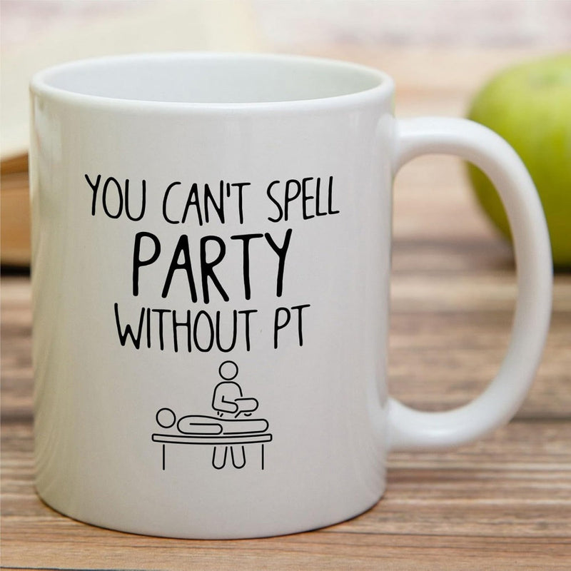 Tailorly White Ceramic 11 oz Mug - You Cant Spell Party Without PT Minimalist Medical Icon Of Physical Therapist Working On Patient Treatment Mug