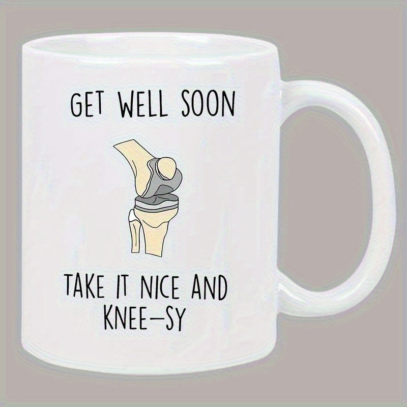 Tailorly White Ceramic 11 oz Mug - Get Well Soon Take It Nice And Knee Sy Detailed Human Anatomy Illustration Depicting Healthy Recovery Joint Knee