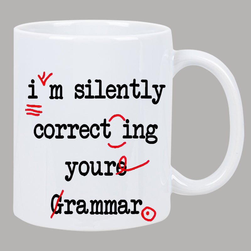 Tailorly White Ceramic 11 oz Mug - Im Silently Correcting Yours Grammar Red Proofreading Marks Scattered Across A Clean White Minimalist Ceramic Mug