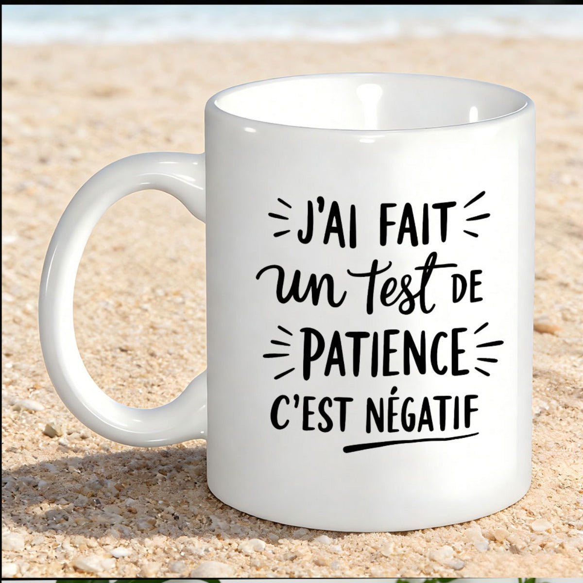 Tailorly White Ceramic 11 oz Mug - Hand Lettered Humorous French Quote Surrounded By Decorative Strokes On Ceramic Mug