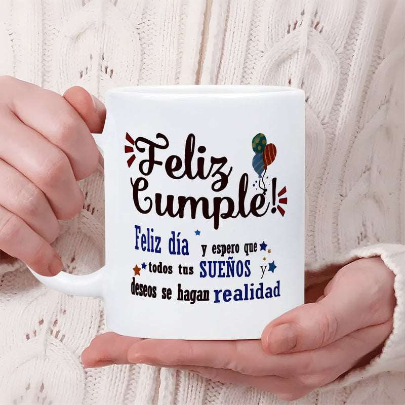 Tailorly White Ceramic 11 oz Mug - Pure Featuring Colorful Balloons With Scattered Twinkling Stars Mug