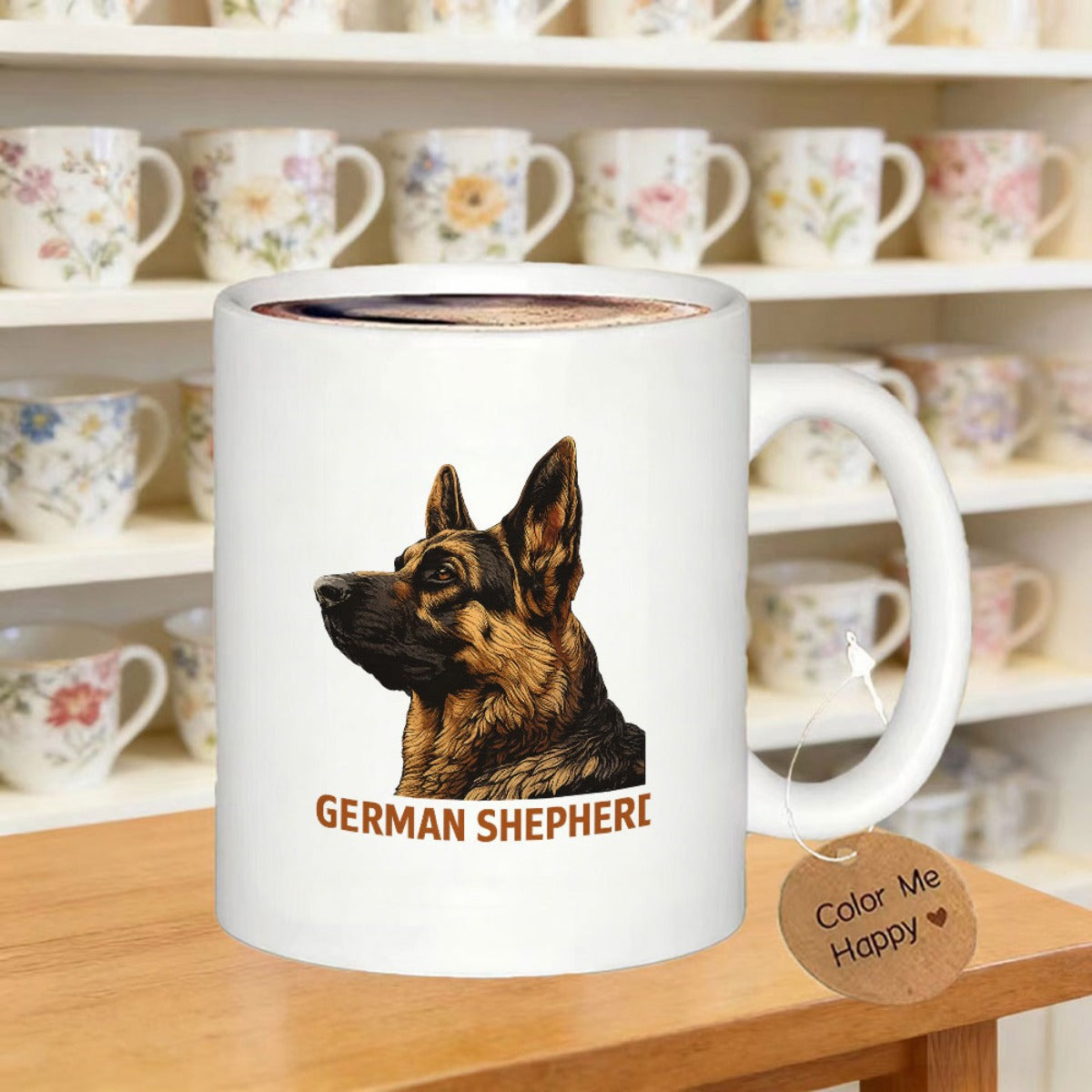 Tailorly White Ceramic 11 oz Mug - German Shepherd Loyal Noble Profile Featuring Perked Ears And Textured Fur Dog