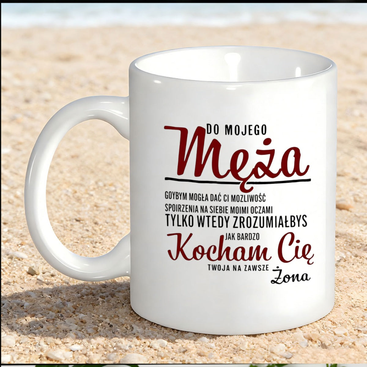 Tailorly White Ceramic 11 oz Mug - Pure White Ceramic Material With Elegant Typography Standing On Sandy Beach Mug