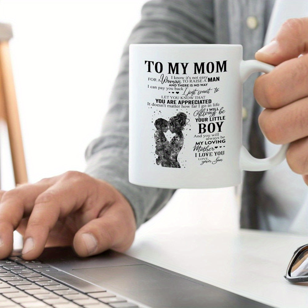 Tailorly White Ceramic 11 oz Mug - To My Mom You Are Appreciated Your Little Boy I Love You Sentimental Silhouette Of A Mother And Child With Artistic Monochrome