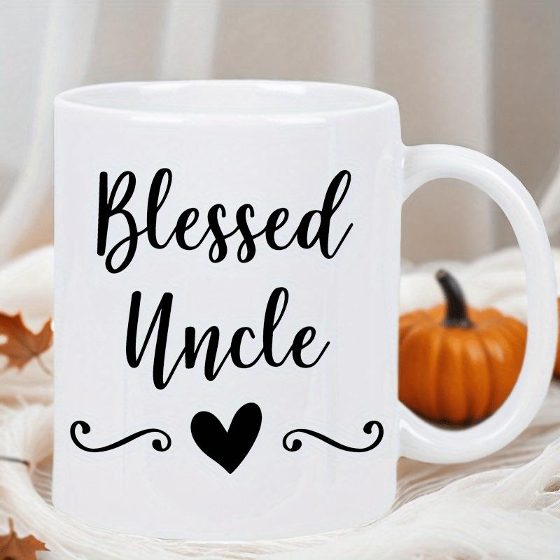Tailorly White Ceramic 11 oz Mug - Blessed Uncle Simple Black Heart With Elegant Decorative Swirls Across Heart