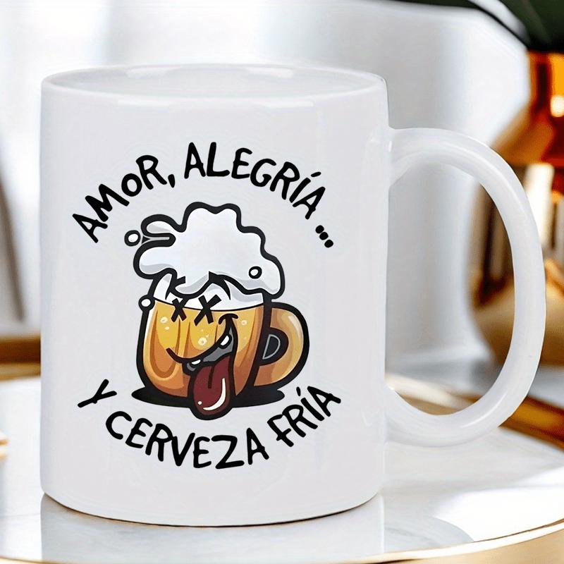 Tailorly White Ceramic 11 oz Mug - Playful Cartoon Beer Character With Frothy White Foam And Funny Face Mug