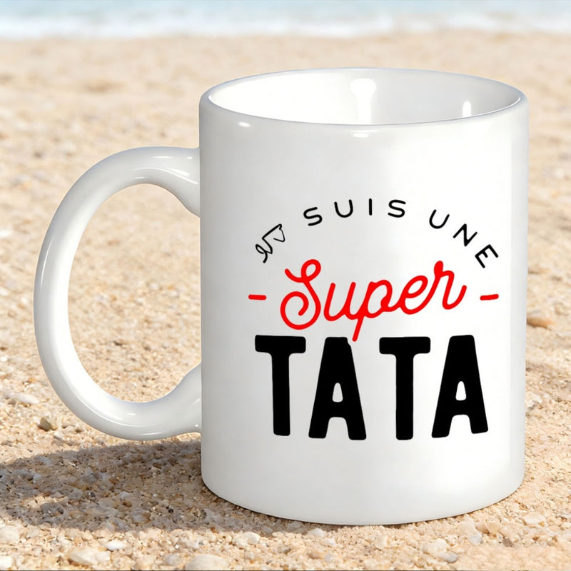 Tailorly White Ceramic 11 oz Mug - Super Pure White Ceramic Minimalist Beverage Container Resting On Sunny Sandy Beach Mug