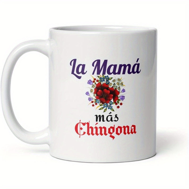 Tailorly White Ceramic 11 oz Mug - Vibrant Red Blossoms Surrounded By Delicate Blue Petals And Green Leaves Mug
