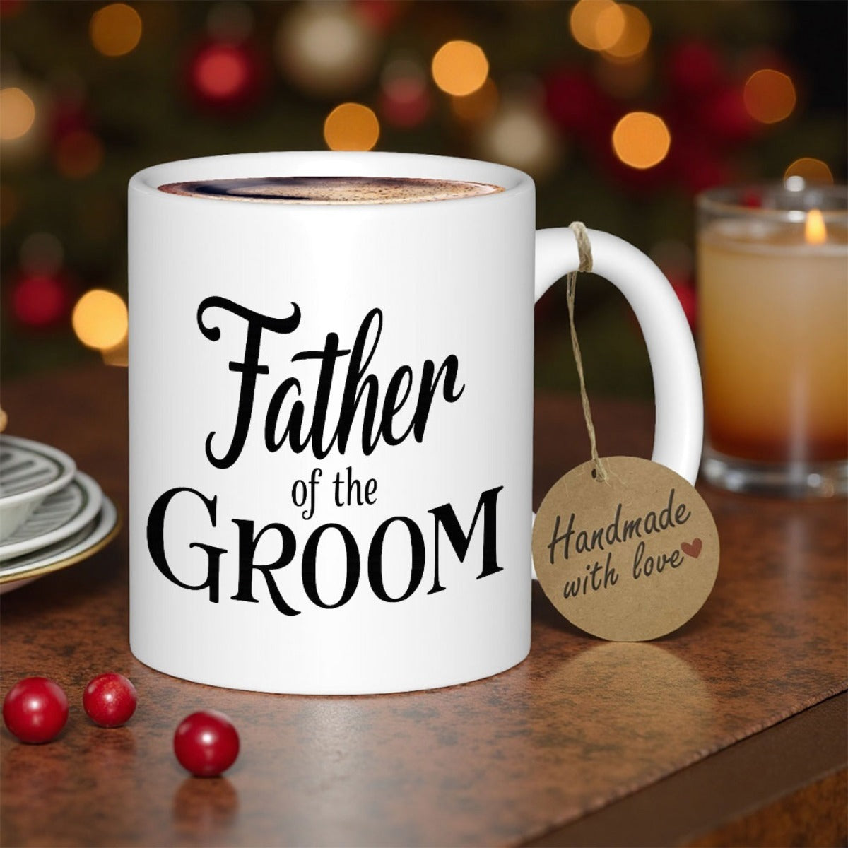 Tailorly White Ceramic 11 oz Mug - Father Of The Groom Elegant Featuring Decorative Script And Bold Classic Typography Mug