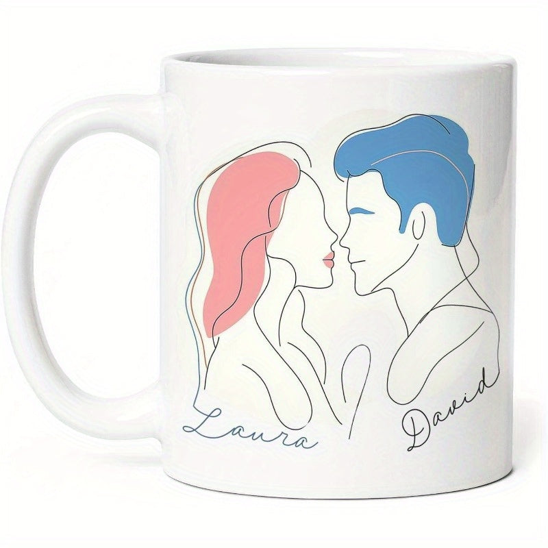 Tailorly White Ceramic 11 oz Mug - Laura David Minimalist Line Art Drawing Of A Romantic Couple Facing Each Other Couple