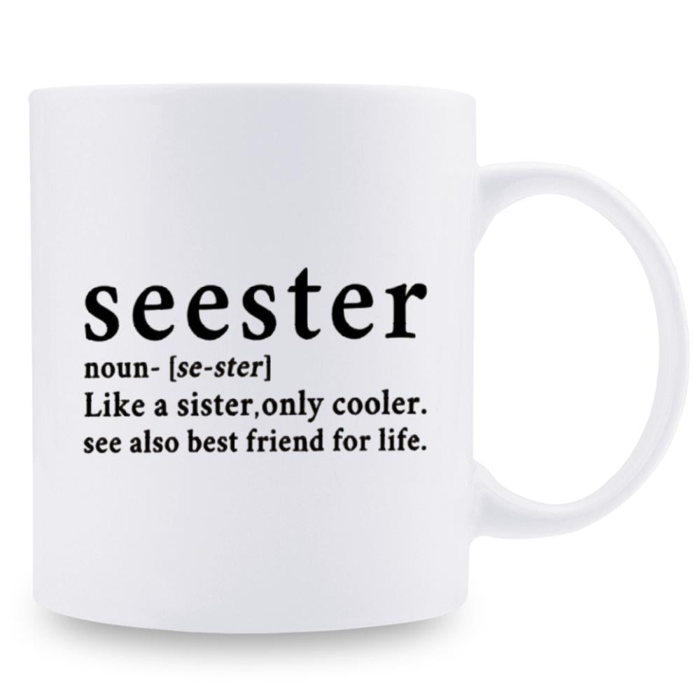 Tailorly White Ceramic 11 oz Mug - Seester Like A Sister Only Cooler Minimalist White Ceramic Kitchenware Container For Hot Coffee Mug
