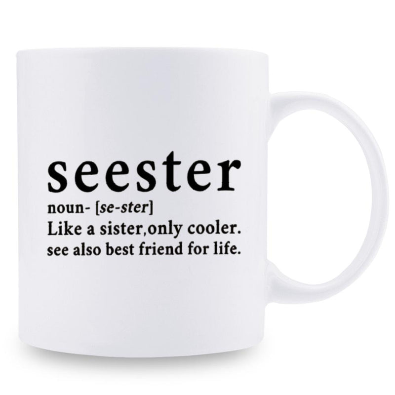 Tailorly White Ceramic 11 oz Mug - Seester Like A Sister Only Cooler Minimalist White Ceramic Kitchenware Container For Hot Coffee Mug