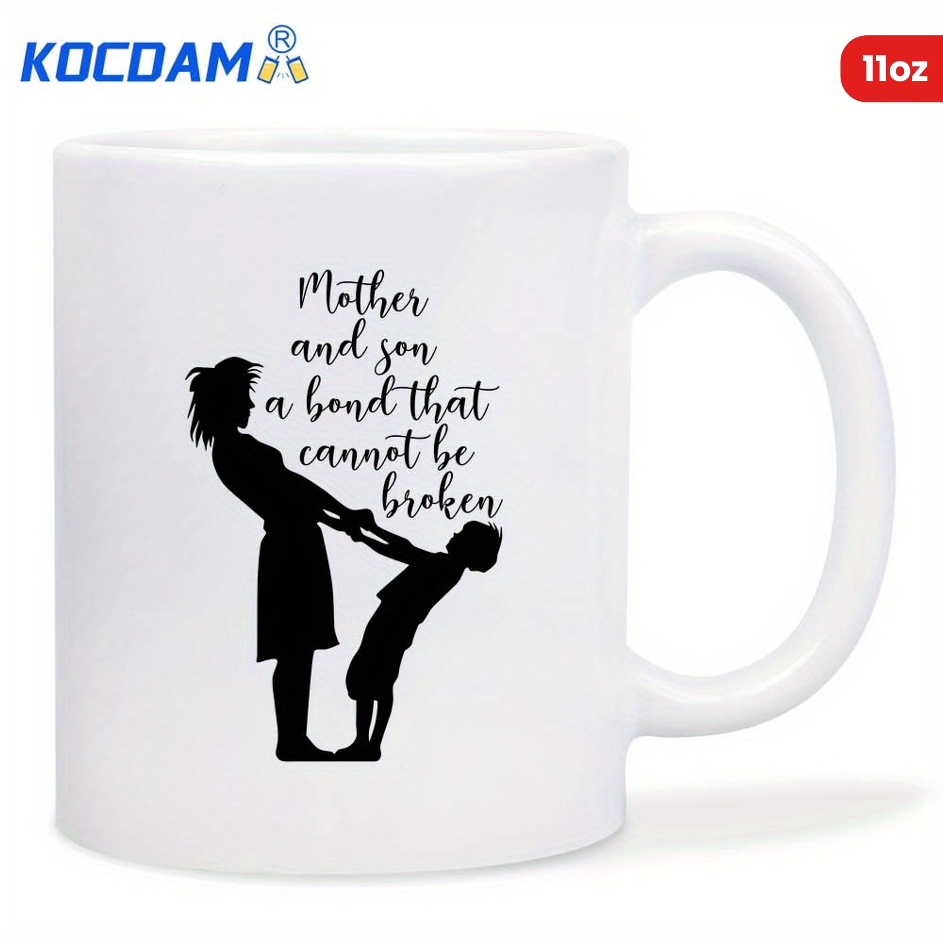 Tailorly White Ceramic 11 oz Mug - Mother And Son A Bond That Cannot Be Broken Minimalist Black Metal Artwork Featuring Loving Family Members Together Silhouette