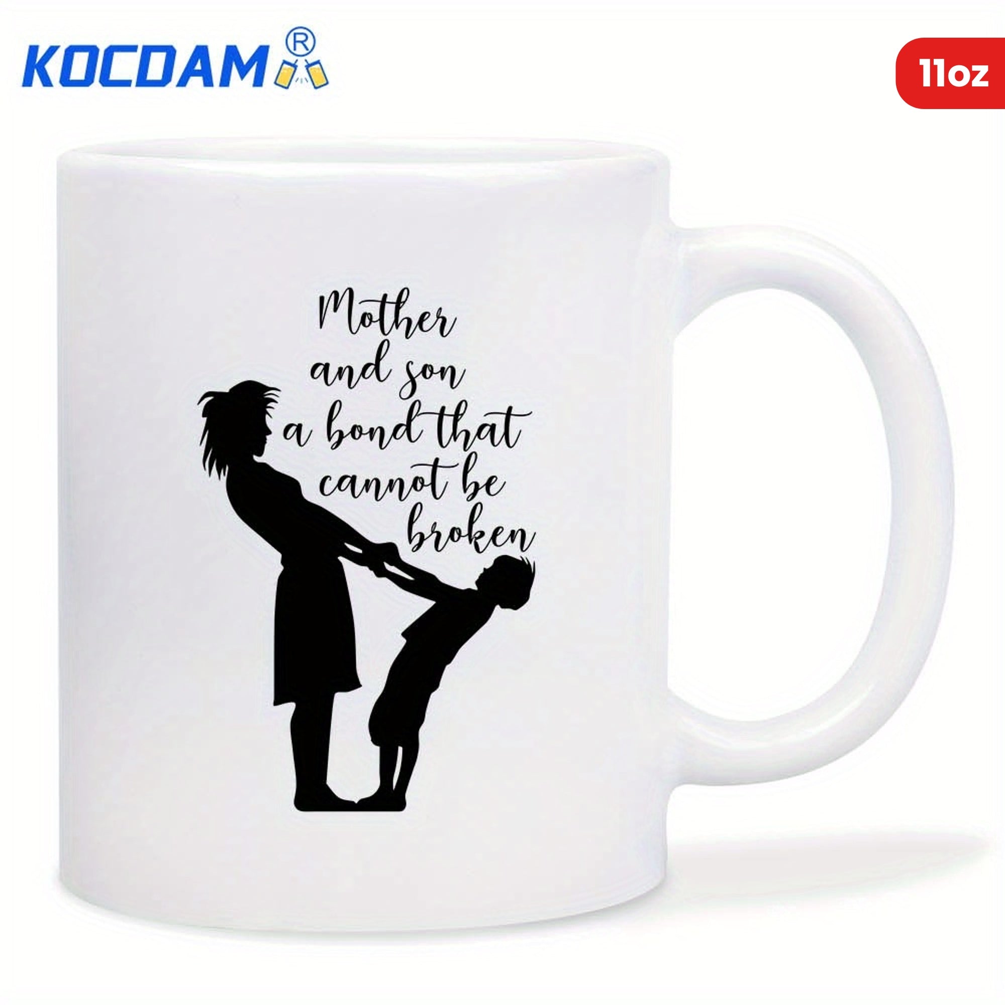 Tailorly White Ceramic 11 oz Mug - Mother And Son A Bond That Cannot Be Broken Minimalist Black Metal Artwork Featuring Loving Family Members Together Silhouette