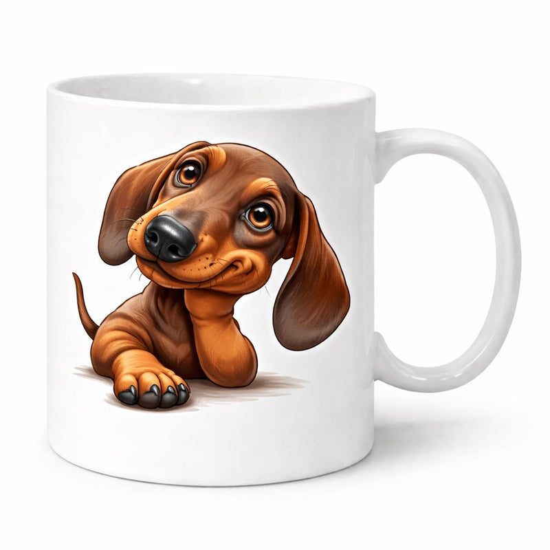 Tailorly White Ceramic 11 oz Mug - Cute Brown Dachshund Puppy With Long Ears Sitting In A Thoughtful Pose Dachshund