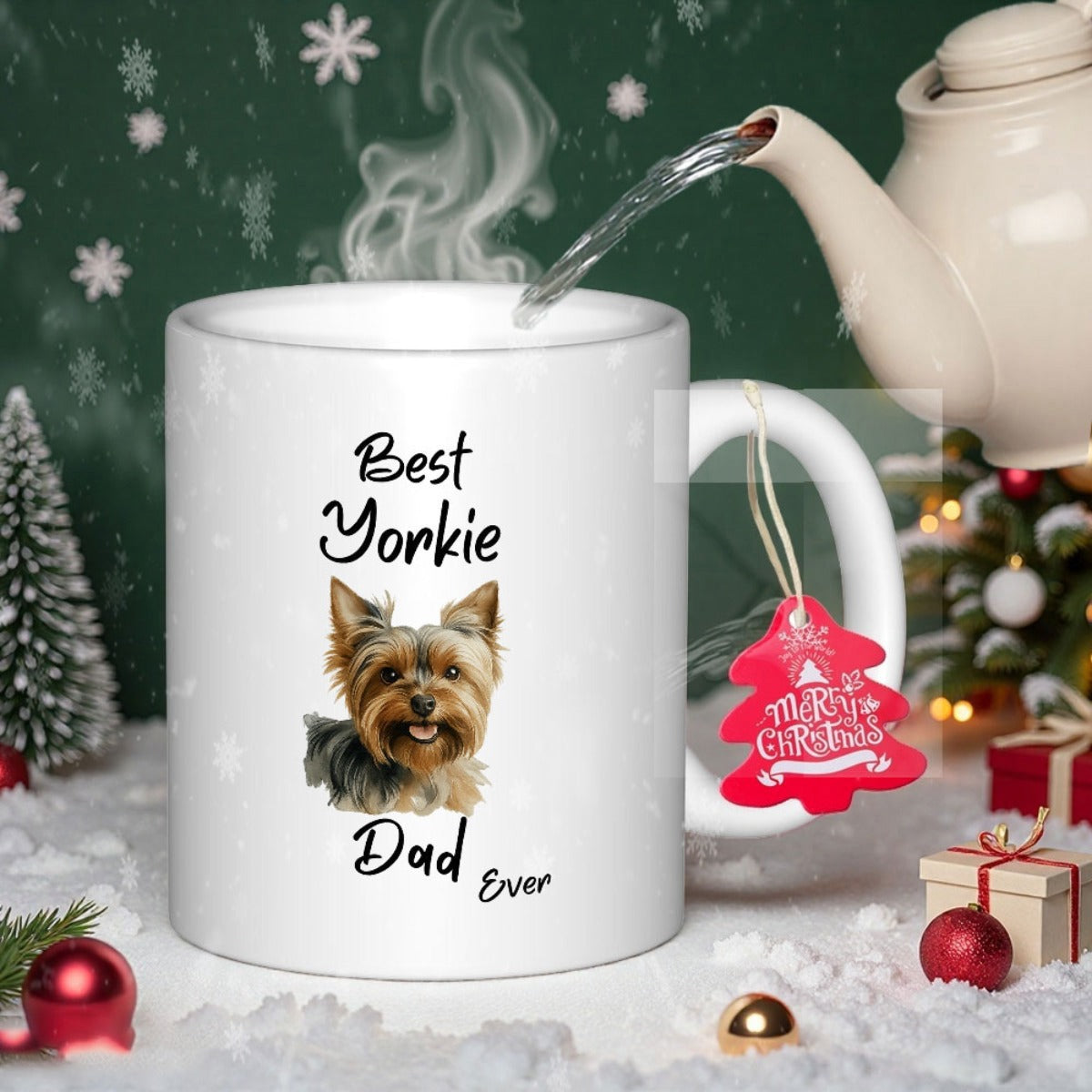 Tailorly White Ceramic 11 oz Mug - Best Yorkie Dad Ever Charming Realistic Portrait Of A Small Yorkshire Terrier Dog
