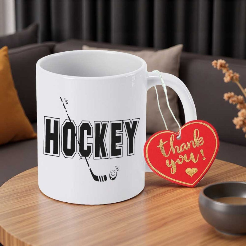 Tailorly White Ceramic 11 oz Mug - Hockey Thank You Professional Sporting Equipment Design Featuring A Sleek Stick And Puck Hockey
