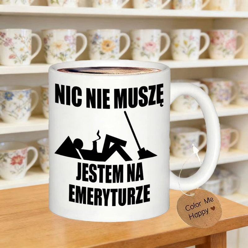 Tailorly White Ceramic 11 oz Mug - Relaxing Person Silhouette Resting Beside A Garden Tool Stick Figure