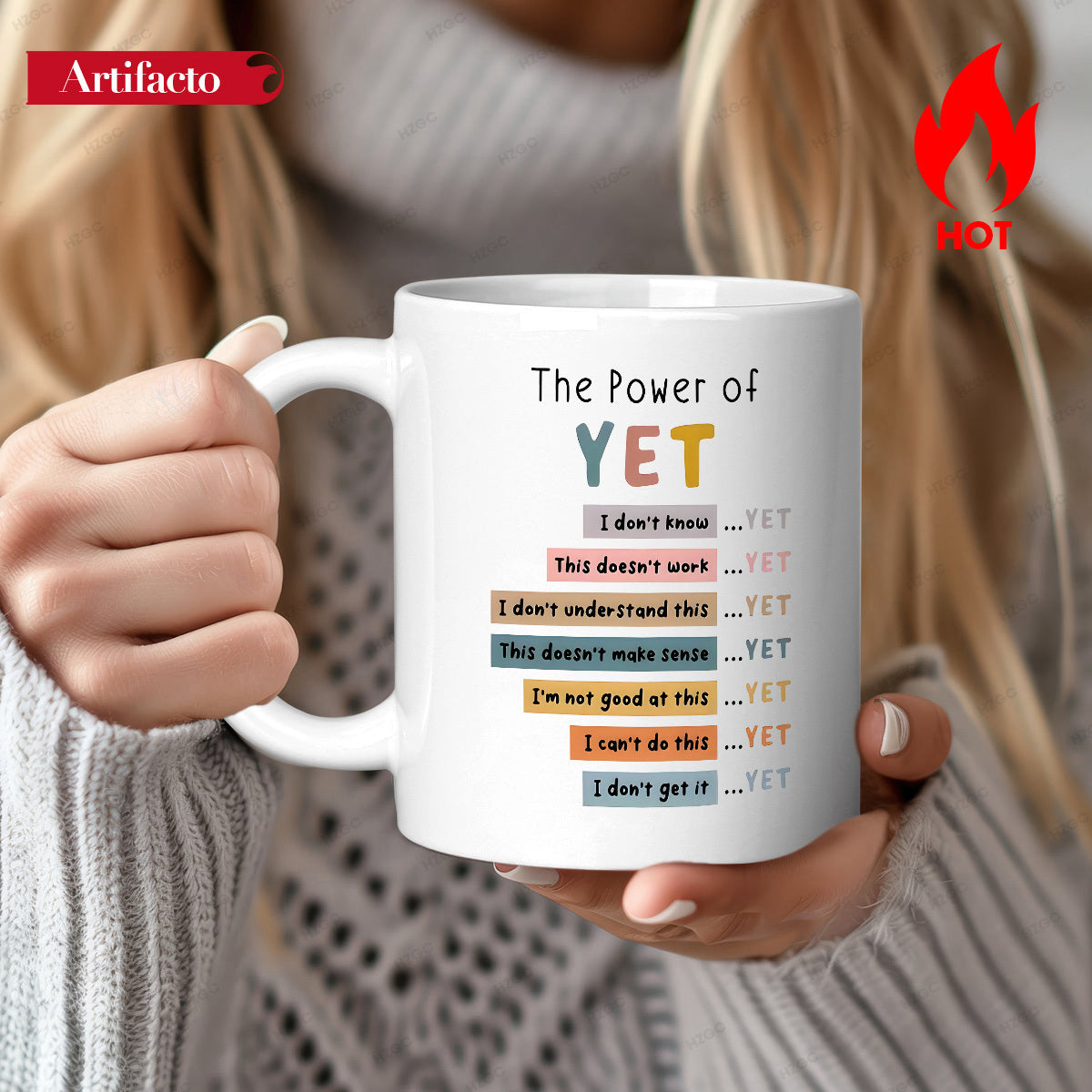 Tailorly White Ceramic 11 oz Mug - The Power Of Yet Minimalist Ceramic Vessel With Colorful Text Bars And Inspirational Quotes Mug