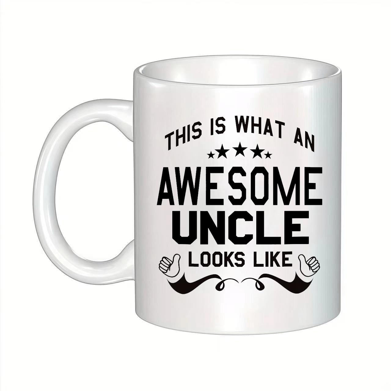 Tailorly White Ceramic 11 oz Mug - This Is What An Awesome Uncle Looks Like Bold Typography Featuring Small Stars And Thumbs Up Symbols Mug