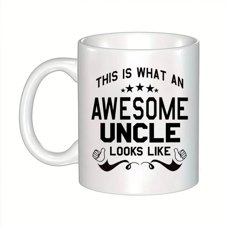 Tailorly White Ceramic 11 oz Mug - This Is What An Awesome Uncle Looks Like Bold Typography Featuring Small Stars And Thumbs Up Symbols Mug