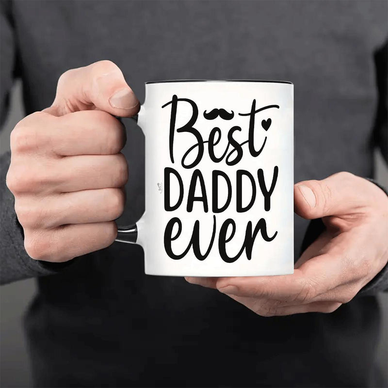 Tailorly White Ceramic 11 oz Mug - Best Daddy Ever Minimalist Black Metal Cutout Featuring A Whimsical Small Heart And Stylish Vintage Mustache