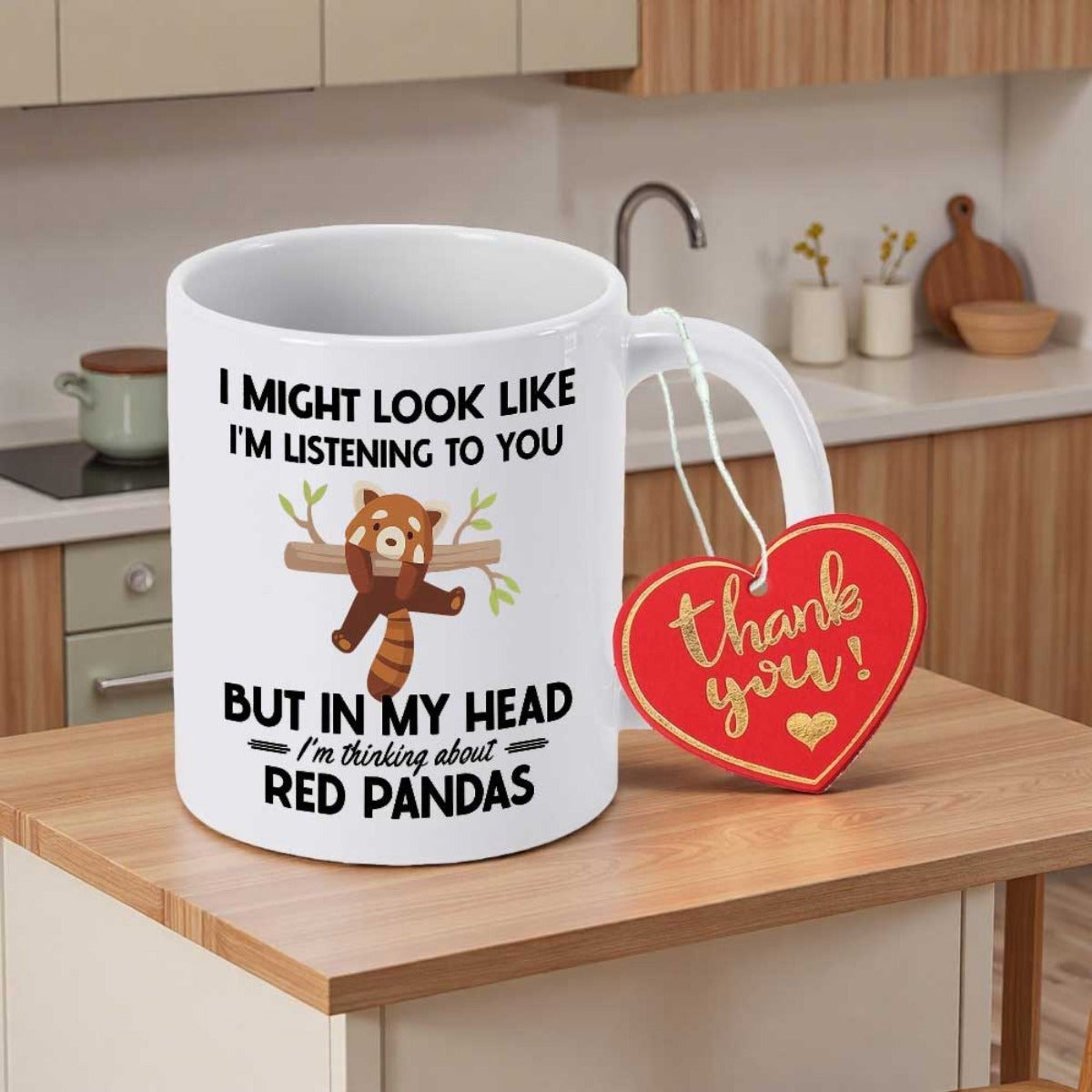 Tailorly White Ceramic 11 oz Mug - I Might Look Like I M Listening To You But In My Head I M Thinking About Red Pandas Adorable Cartoon Animal Hanging On A Branch