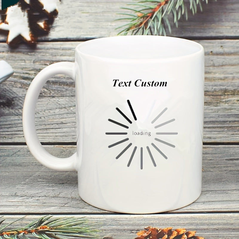Tailorly White Ceramic 11 oz Mug - Text Custom Loading Minimalist Digital Loading Progress Bars Rotating On A Plain Ceramic Surface Mug