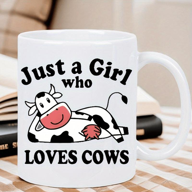 Tailorly White Ceramic 11 oz Mug - Just A Girl Who Loves Cows Happy Resting Cartoon Animal With Pink Snout And Spots Cow