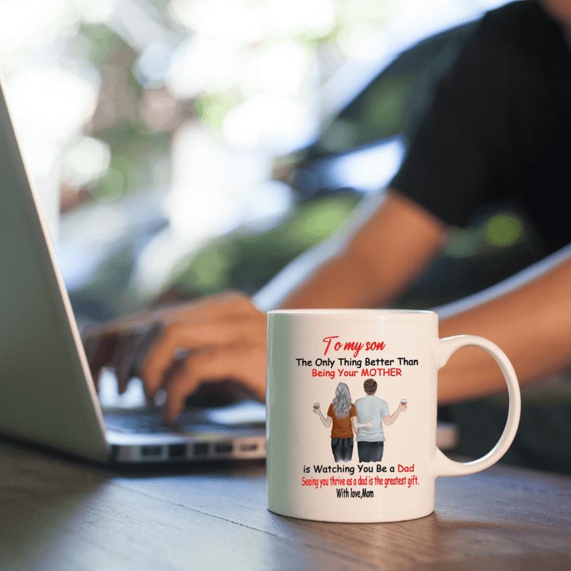 Tailorly White Ceramic 11 oz Mug - To My Son Couple Standing Hand In Hand In Artistic Illustration Mug