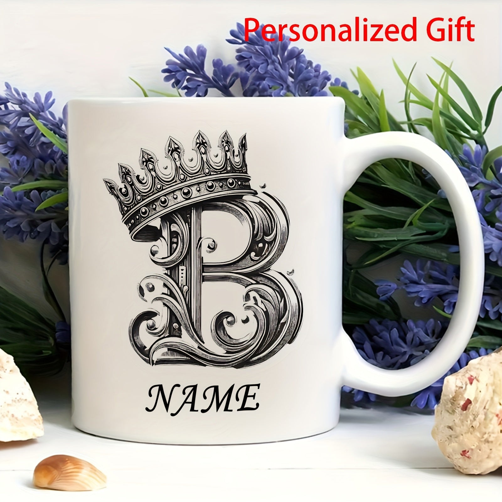 Tailorly White Ceramic 11 oz Mug - Name Ornate Vintage Filigree Design Featuring A Majestic Royal Heraldic Crown