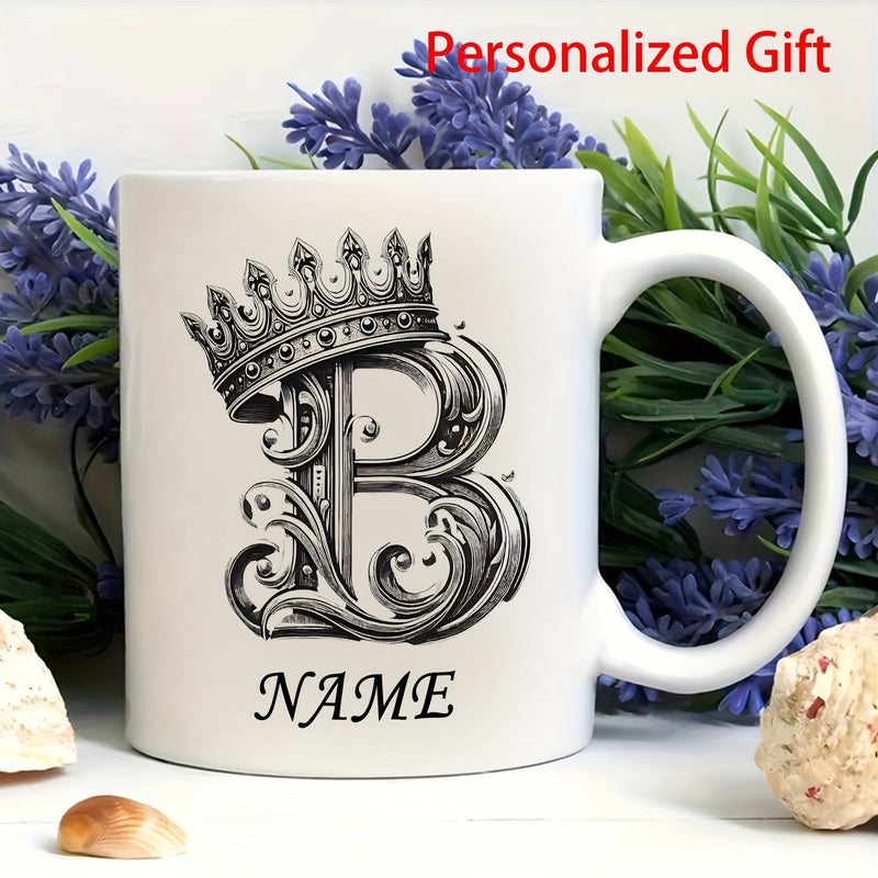Tailorly White Ceramic 11 oz Mug - Name Ornate Vintage Filigree Design Featuring A Majestic Royal Heraldic Crown