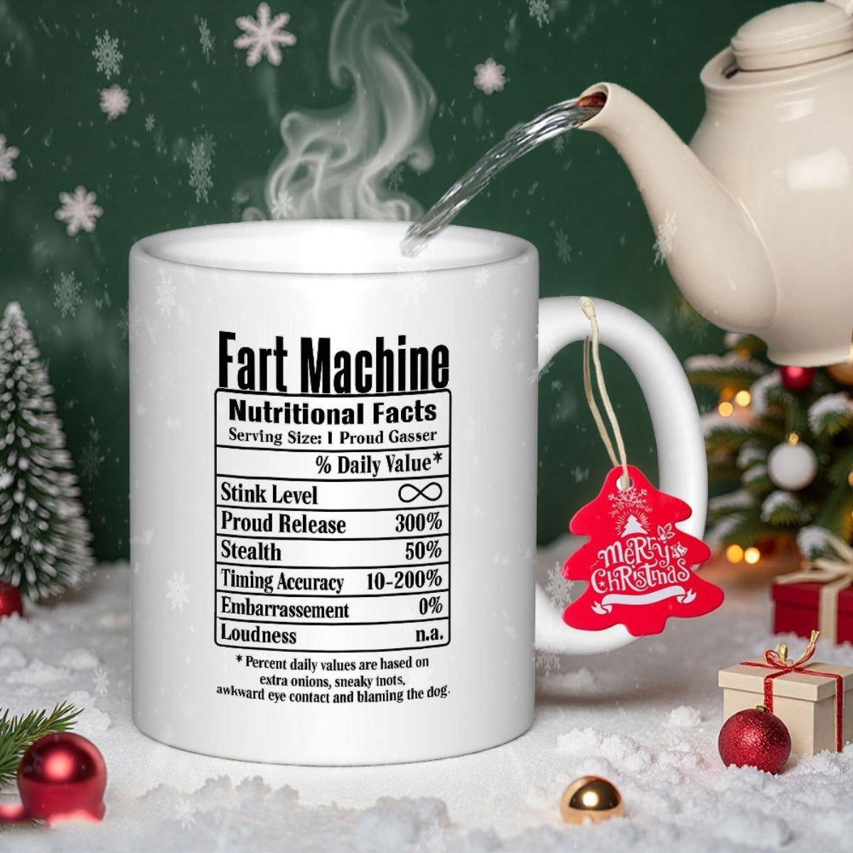 Tailorly White Ceramic 11 oz Mug - Fart Machine Nutritional Facts Humorously Structured Information Table Printed Upon Glossy Surface Mug