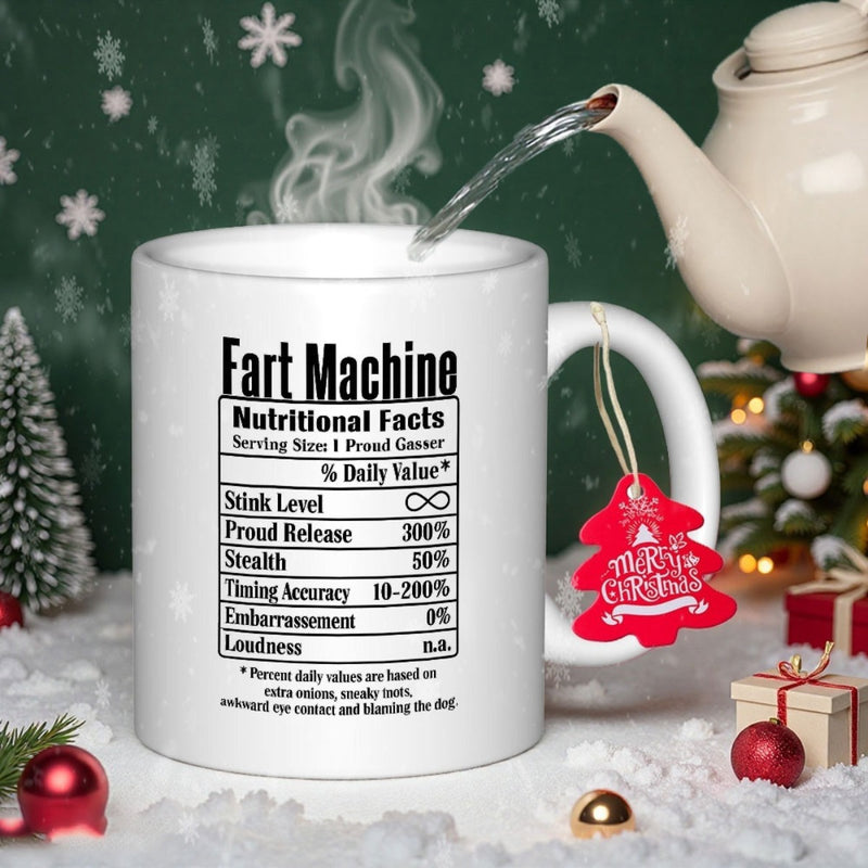 Tailorly White Ceramic 11 oz Mug - Fart Machine Nutritional Facts Humorously Structured Information Table Printed Upon Glossy Surface Mug