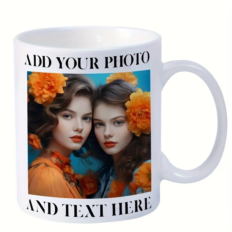 Tailorly White Ceramic 11 oz Mug - Add Your Photo And Text Here Beautiful Portrait Featuring Two Elegant Women With Vibrant Orange Flowers Mug