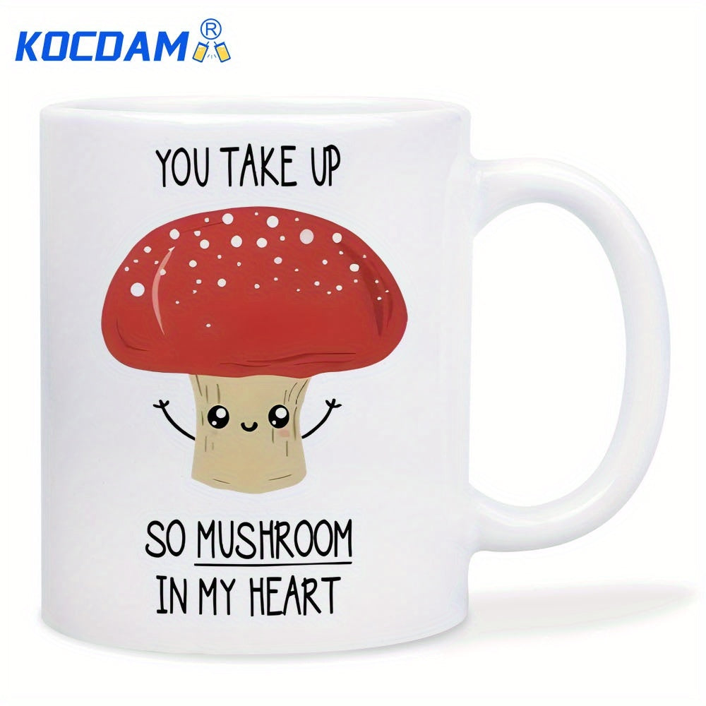 Tailorly White Ceramic 11 oz Mug - You Take Up So Mushroom In My Heart Adorable Red Spotted Fungi With Happy Smiling Face Spreading Joyful Love Mushroom