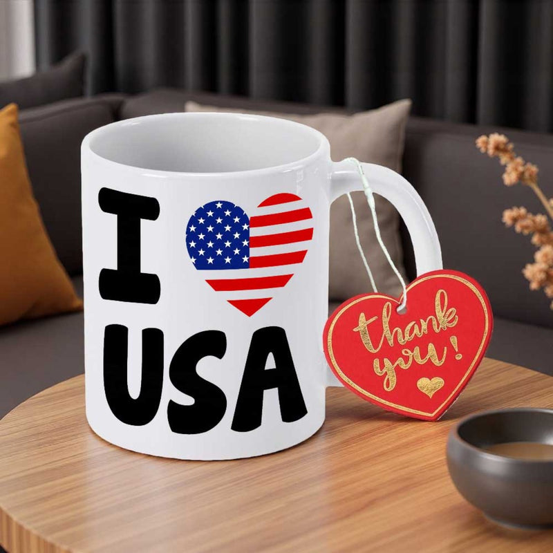 Tailorly White Ceramic 11 oz Mug - I USA Thank You Patriotic Design Featuring American Flag Inside A Heart Shape Heart