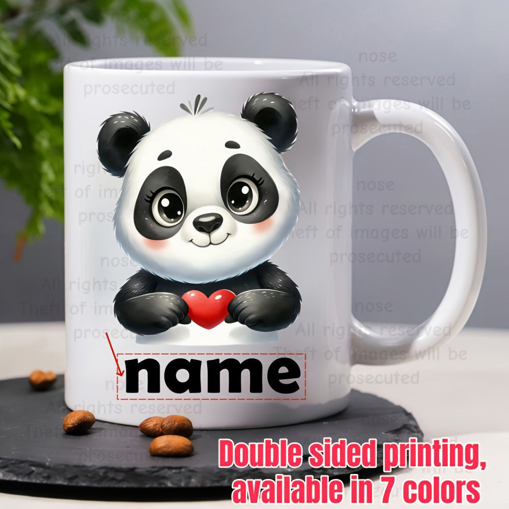 Tailorly White Ceramic 11 oz Mug - Name Adorable Chubby Baby Panda Holding Tiny Red Heart In Paws Panda