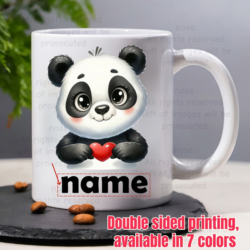 Tailorly White Ceramic 11 oz Mug - Name Adorable Chubby Baby Panda Holding Tiny Red Heart In Paws Panda