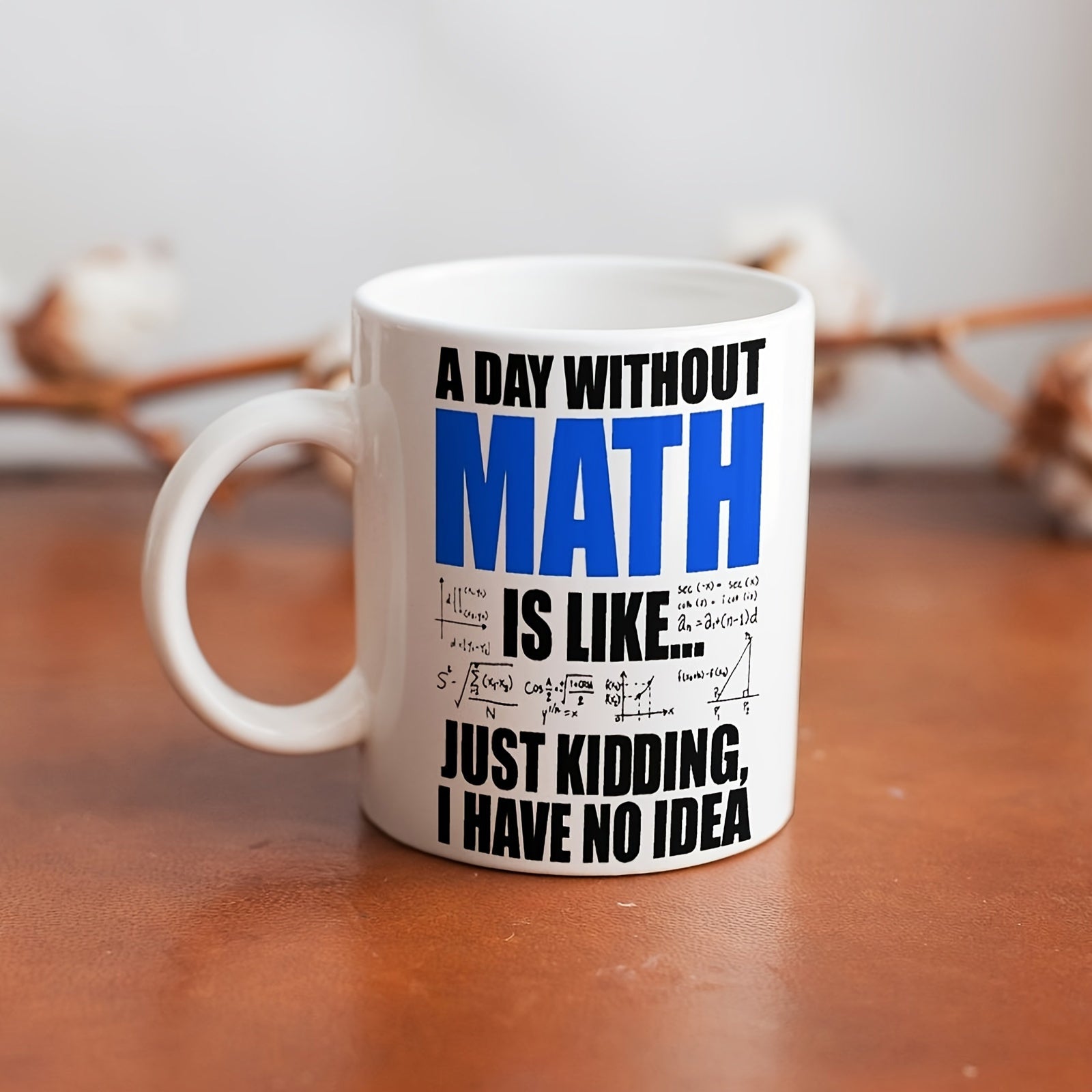 Tailorly White Ceramic 11 oz Mug - A Day Without Math Is Like Just Kidding I Have No Idea Minimalist Featuring Complex Mathematical Equations And Bold Typography