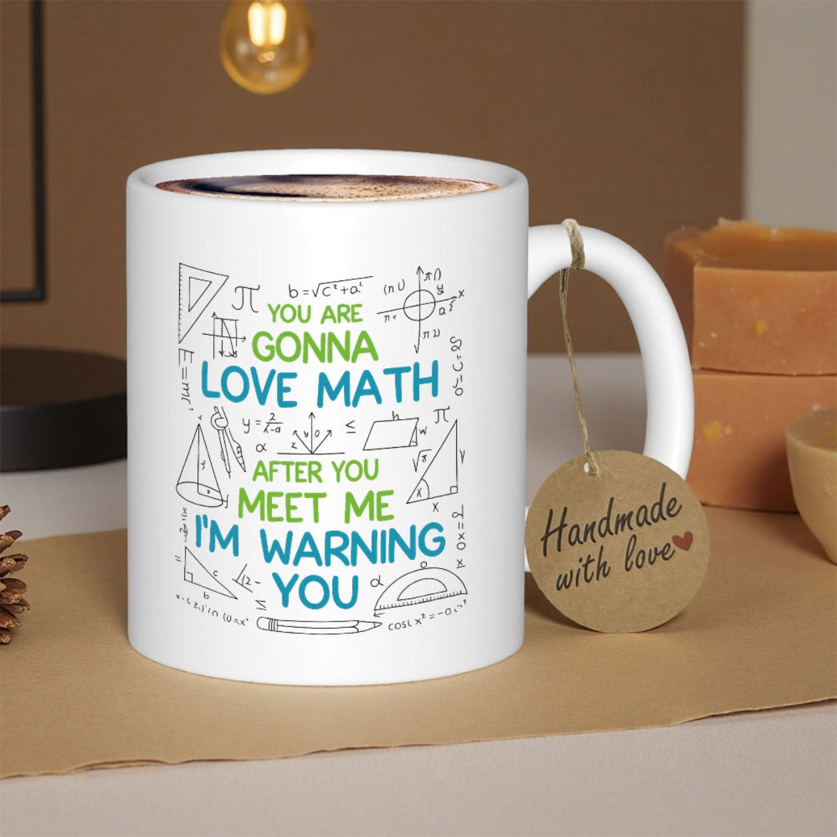 Tailorly White Ceramic 11 oz Mug - You Are Gonna Love Math After You Meet Me I'm Warning You Intricate Hand Drawn Geometric Shapes With Scientific Formulas And
