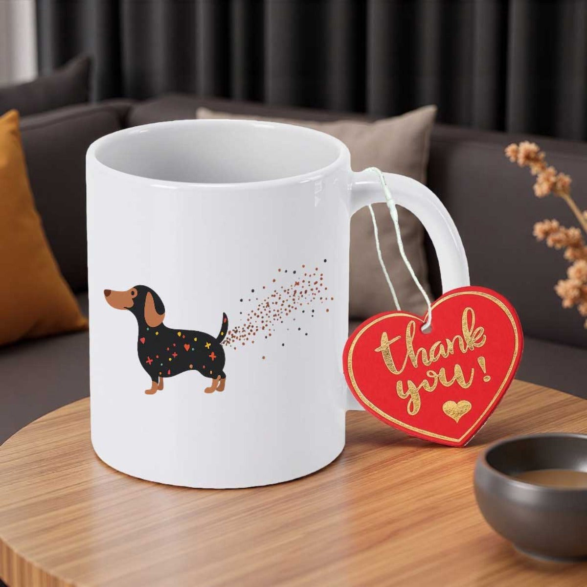 Tailorly White Ceramic 11 oz Mug - Charming Cartoon Dachshund With Sparkling Magic Dust And Golden Starry Accents Dachshund