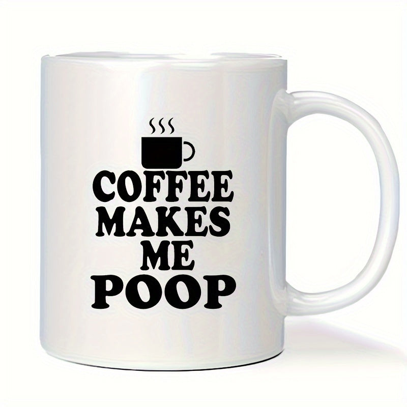 Tailorly White Ceramic 11 oz Mug - Coffee Makes Me Poop Minimalist Black Coffee Cup Silhouette With Rising Steam Lines Mug