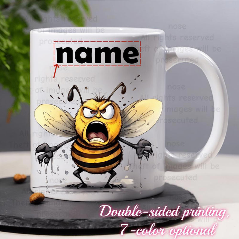 Tailorly White Ceramic 11 oz Mug - Name Fierce Striped Angry Hornet With Small Wings And Claws Bee