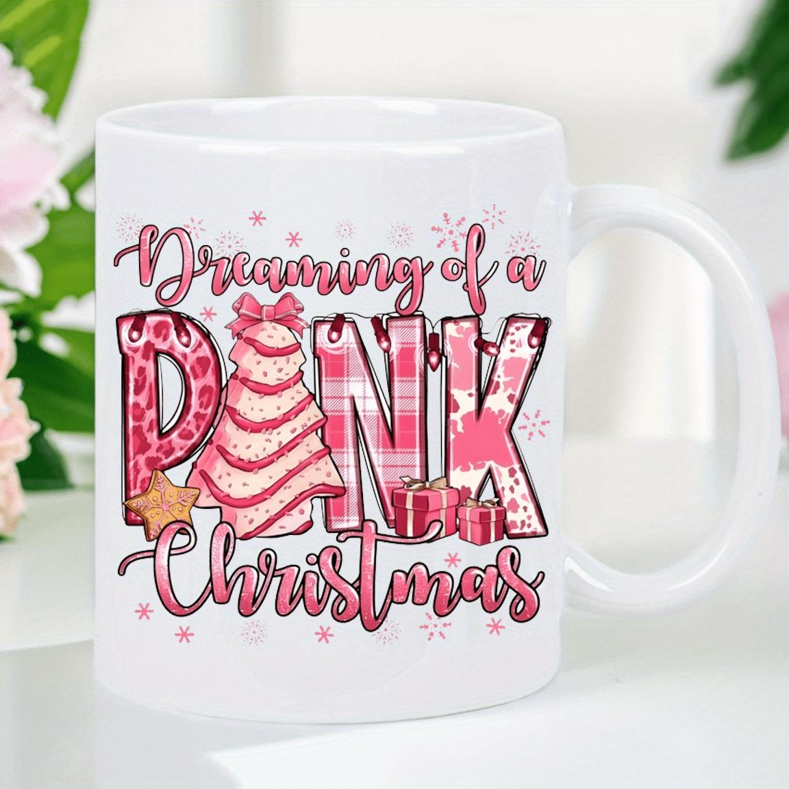 Tailorly White Ceramic 11 oz Mug - Dreaming Of A Pink Christmas Festive Decorated With Gifts Snowflakes And Vibrant Leopard Print Patterns Christmas Tree