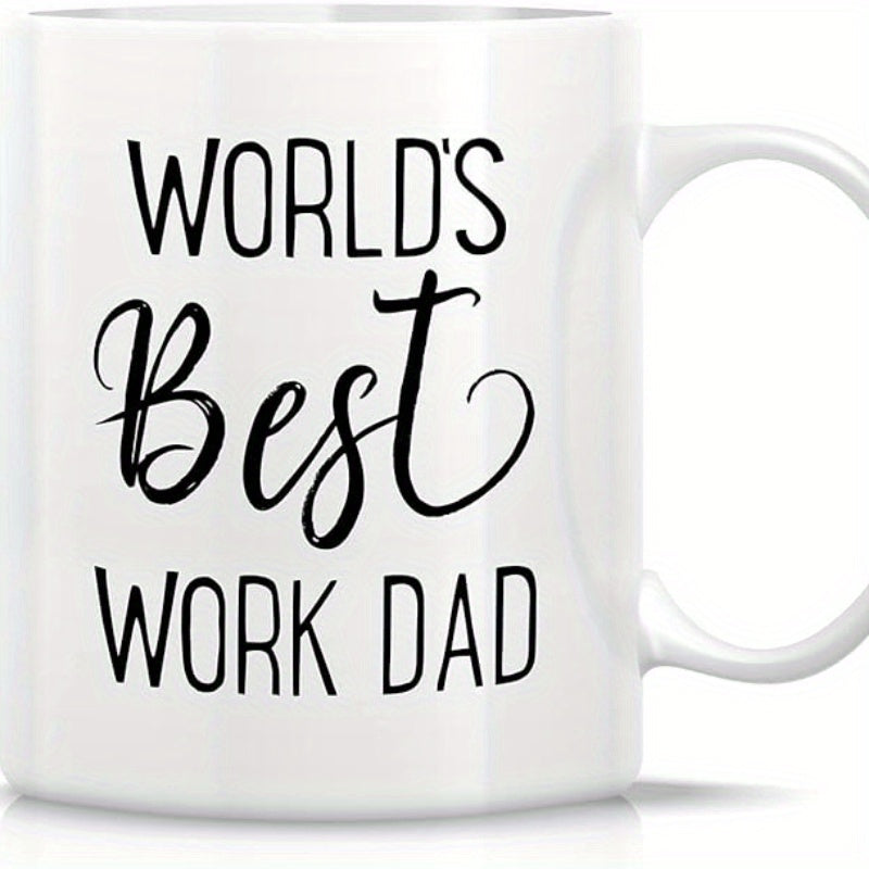 Tailorly White Ceramic 11 oz Mug - Worlds Best Work Dad Minimalist Ceramic Drinking Vessel With Elegant Script Typography And Bold Letters Mug